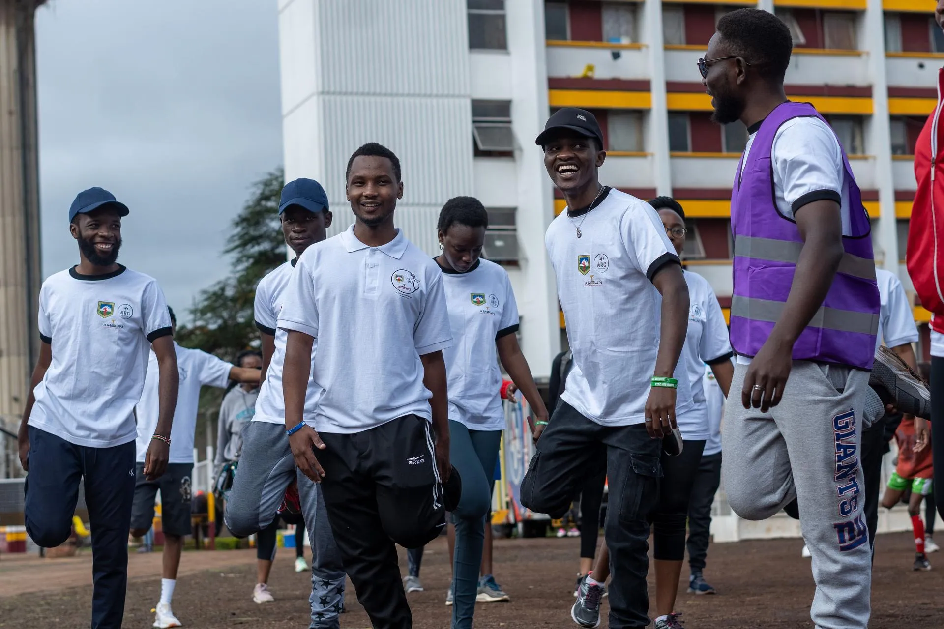 Group of runners in motion